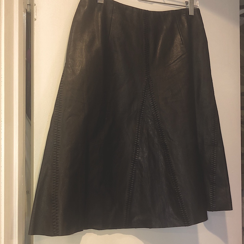 Margaret Godfrey New Genuine Black Leather A-Line Skirt 10
